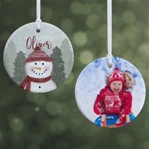 Watercolor Snowman Personalized Photo Ornament- 2.85quot; Glossy - 2 Sided - 49261-2S