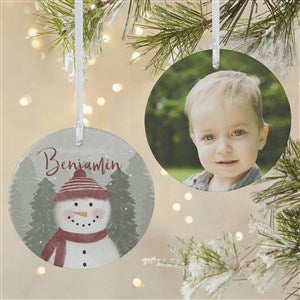 Watercolor Snowman Personalized Photo Ornament-3.75quot; Matte - 2 Sided - 49261-2L