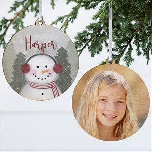 Watercolor Snowman Personalized Photo Ornament-3.75quot; Wood - 2 Sided - 49261-2W