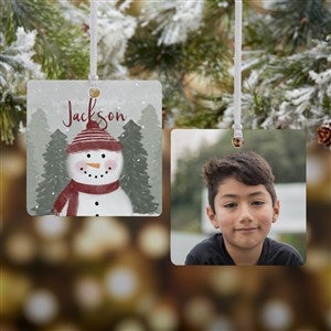 Watercolor Snowman Personalized Photo Ornament-2.75quot; Metal - 2 Sided - 49261-2M