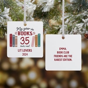 Book Lover Personalized Square Ornament- 2.75quot; Metal - 2 Sided - 49269-2M