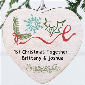 Frosted Love Personalized Wedding Heart Ornament- 4quot; Wood - 1 Sided - 49277-1W