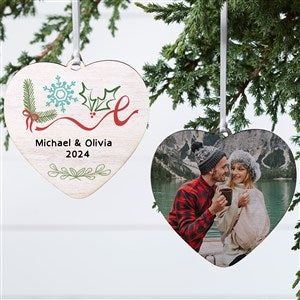 Frosted Love Personalized Wedding Heart Ornament- 4quot; Wood - 2 Sided - 49277-2W