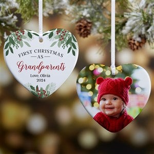 1st Christmas As Grandparents Personalized Heart Ornament-3.25quot; Glossy - 2 Sided - 49278-2