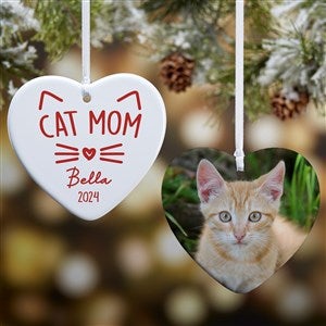 Cat Parent Personalized Photo Heart Ornament- 3.25quot; Glossy - 2 Sided - 49280-2