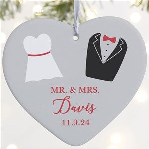 Dressed For Love Personalized Wedding Heart Ornament- 4quot; Matte - 1 Sided - 49281-1L