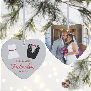 Dressed For Love Personalized Wedding Heart Ornament- 4quot; Matte - 2 Sided - 49281-2L