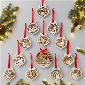 Family Photo 12 Days of Christmas Personalized Wood Ornament Set - 49329