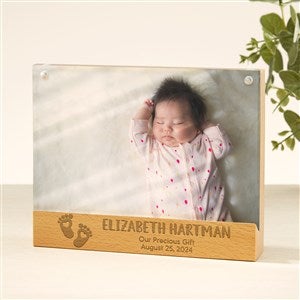 Engraved Babys First Year Acrylic Magnetic Frame with Wood Base - 49344