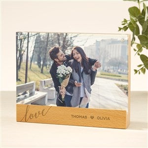 Engraved Love Acrylic Magnetic Frame with Wood Base - 49346