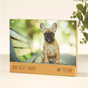 Engraved Pet Love Acrylic Magnetic Frame with Wood Base - 49347