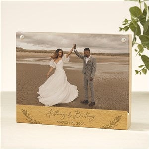 Engraved Elegant Couple Acrylic Magnetic Frame with Wood Base - 49348