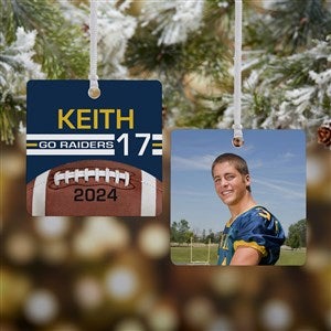 Football Personalized Square Photo Ornament- 2.75quot; Metal - 2 Sided - 49402-2M