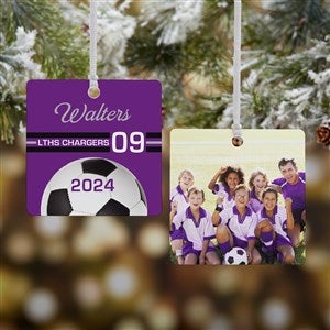 Soccer Personalized Square Photo Ornament- 2.75quot; Metal - 2 Sided - 49403-2M