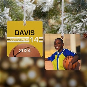 Basketball Personalized Square Photo Ornament- 2.75quot; Metal - 2 Sided - 49405-2M