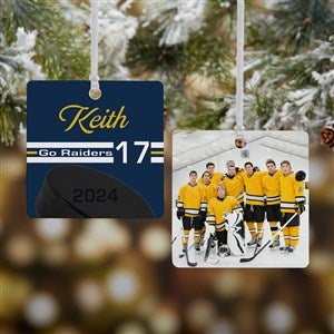 Hockey Personalized Square Photo Ornament- 2.75quot; Metal - 2 Sided - 49406-2M