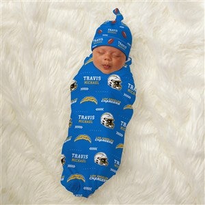 NFL Los Angeles Chargers Personalized Baby Hat  Receiving Blanket Set - 49498-S