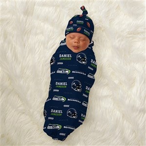 NFL Seattle Seahawks Personalized Baby Hat  Receiving Blanket Set - 49502-S