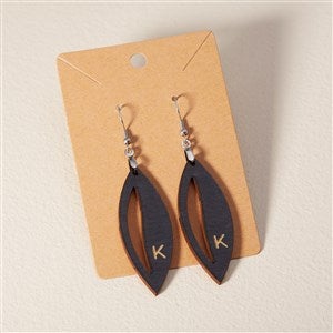 Wooden Leaf Personalized Black Stained Dangle Earring - 49784-BL