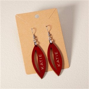 Wooden Leaf Personalized Red Stained Dangle Earring - 49784-R