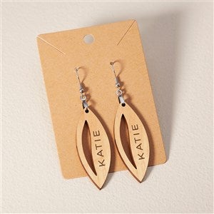 Wooden Leaf Personalized Natural Stained Dangle Earring - 49784-N