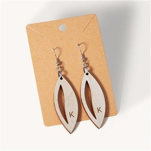 Wooden Leaf Personalized Dangle Earrings - White - 49784-W