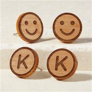 Smiley Face Personalized Natural Stained Wood Stud Earrings - 49893-N