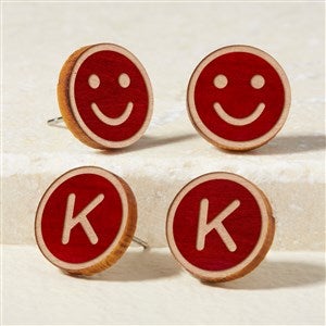 Smiley Face Personalized Red Stained Wood Stud Earrings - 49893-R