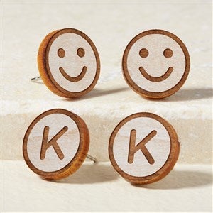 Smiley Face Personalized Whitewashed Wood Stud Earrings - 49893-W