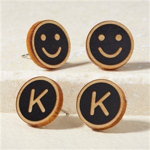 Smiley Face Personalized Black Stained Wood Stud Earrings - 49893-BL