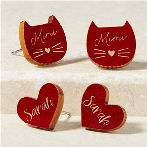 Cat  Heart Personalized Red Stained Wood Stud Earrings - 49894-R