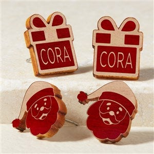 Christmas Personalized Red Stained Wood Stud Earrings - 49897-R