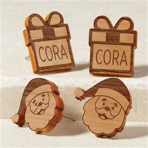 Christmas Personalized Natural Stained Wood Stud Earring - 49897-N