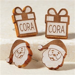 Christmas Personalized Whitewashed Wood Stud Earring - 49897-W