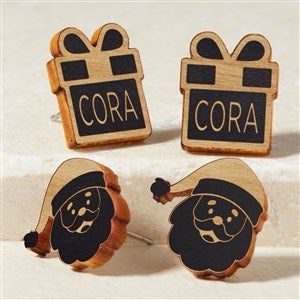 Christmas Personalized Black Stained Wood Stud Earrings - 49897-BL