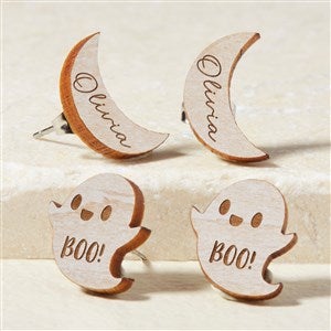 Ghost  Moon Personalized Whitewashed Wood Stud Earring - 49900-W