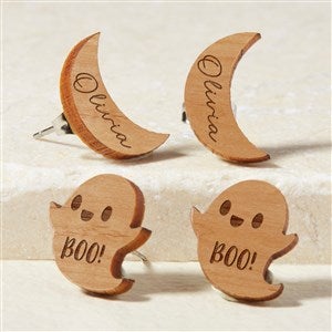 Ghost  Moon Personalized Natural Stained Wood Stud Earring - 49900-N