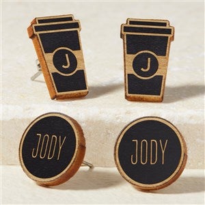 Coffee Cup Personalized Black Stained Wood Stud Earrings - 49902-BL