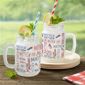 Patriotic Repeating Name Personalized Frosted Mason Jar Glass - 49925