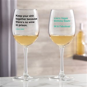 No Wine In Prison Personalized White Wine Glass - 49975-W