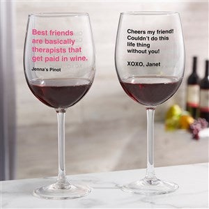 Best Friends Are Basically Therapists Personalized Red Wine Glass - 49976-R