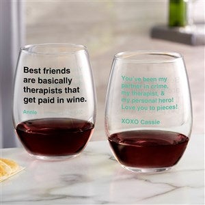 Best Friends Are Basically Therapists Personalized Stemless Wine Glass - 49976-S