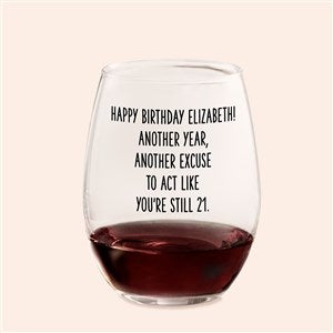 Happy Birthday Personalized Stemless Wine Glass - 49980-S