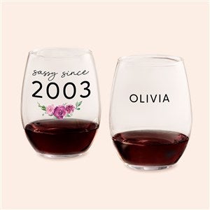 Sassy Since Personalized Stemless Wine Glass - 49985-S