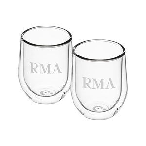 Etched Corkcicle Monogram Double Walled Stemless Glass Set - 50255