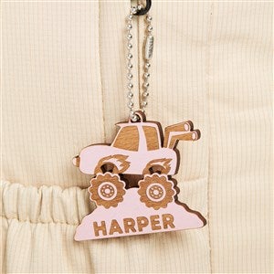 Monster Truck Personalized Wood Backpack Tag- Pink Stain - 50537-P