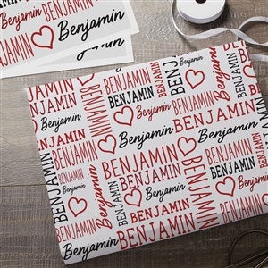 Repeating Heart Name Personalized Wrapping Paper Sheets - Set of 3 - 50581-S