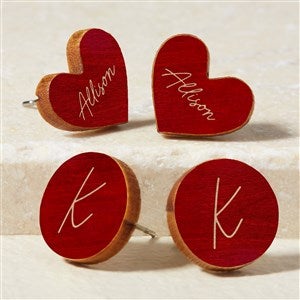 Heart  Circle Personalized Red Stained Wood Stud Earrings - 50722-R