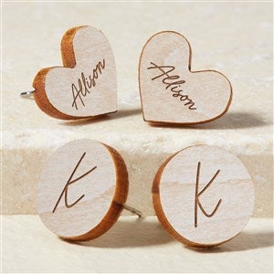 Heart  Circle Personalized Whitewashed Wood Stud Earring - 50722-W