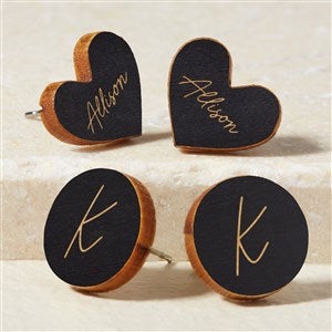 Heart  Circle Personalized Black Stained Wood Stud Earrings - 50722-BL